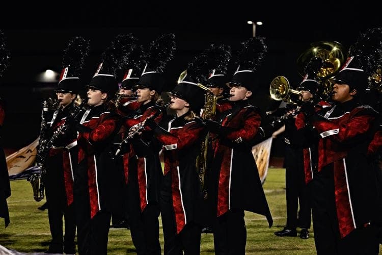 Desert Ridge marching band performing at the Homecoming game